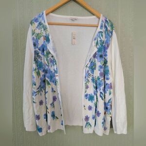 Nwt!! Talbots Womens 3x Plus Floral Open Front Lightweight Sweater Spring Fall